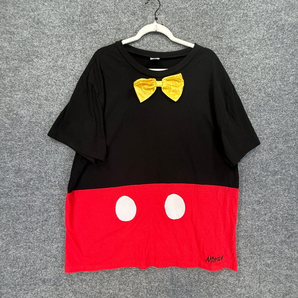 Disney Mickey Mouse Tshirt Women XXL Black Red Yellow Bow Tie Costume Tee